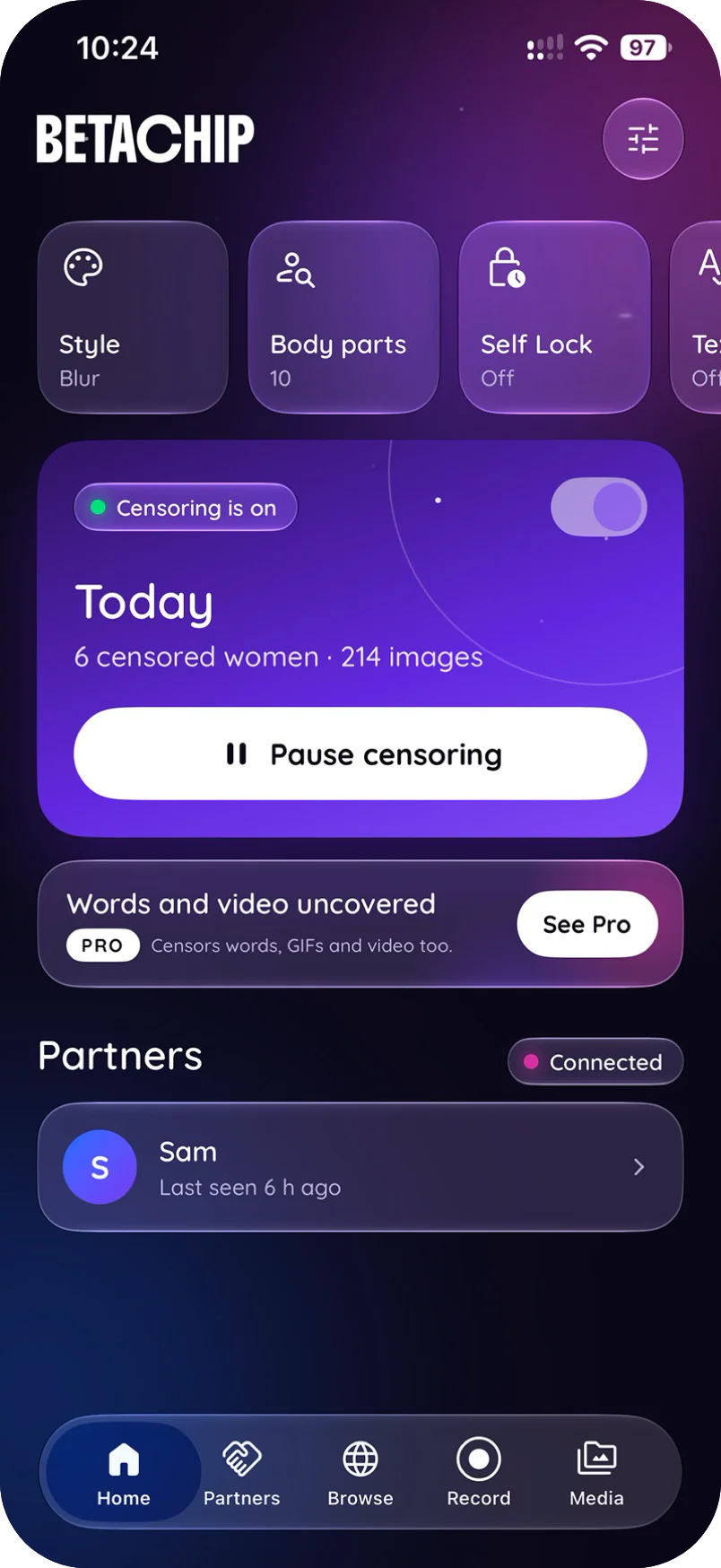 Betachip Home: censoring is on, 214 images covered today.
